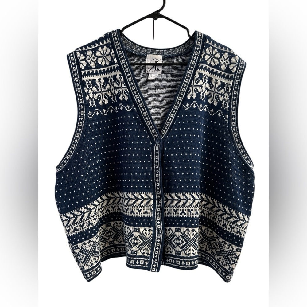 Vintage blue and white button down sweater vest